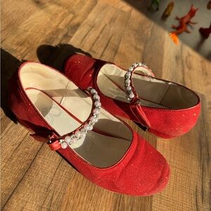 Low Heel Mary Jane Red Sparkle Dress Shoe